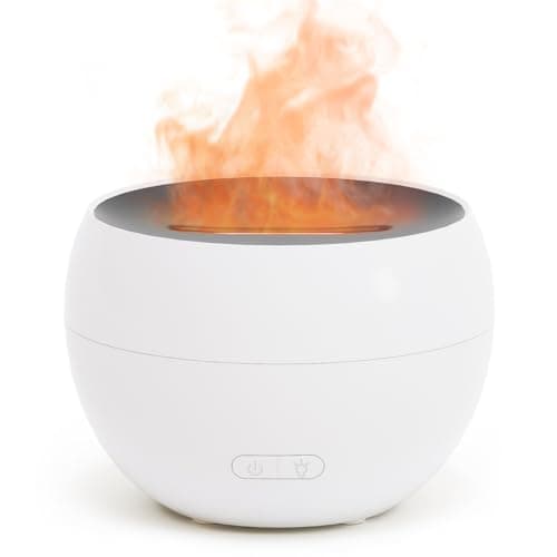 Image of SALKING Flame Essential Oil Diffuser, Fireplace Fire Aromatherapy Diffuser, 150ml Ultrasonic Cool Mist Humidifier, Scent Aroma Diffuser with Auto-Off Function for Home, Room (White)