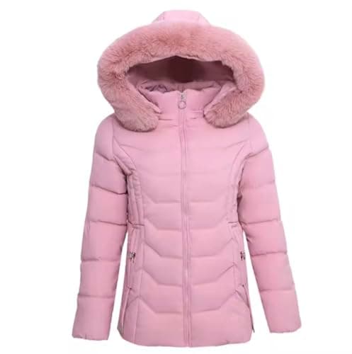 Image of NEXURGE Women's Puffer Jacket, Polyester, Faux Fur Hooded, Fleece-Lined, Slim Fit, Water Resistant, Zip Closure (UK, Alpha, M, Regular, Regular, Pink)