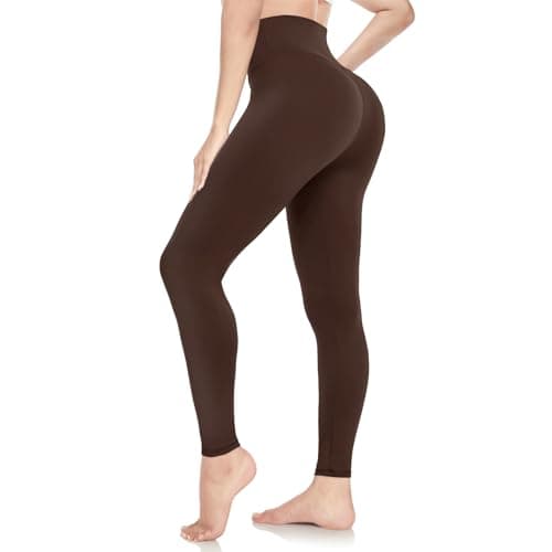 Image of Leggings for Women UK Soft High Waisted Tummy Control Leggings Gym Sports Workout Running Pilates Yoga Pants Chocolate Brown Fall Clothing Fashion Women's Clothes Ladies Trousers(Coffee,S-M)