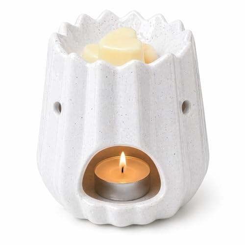 Image of Ceramic Aroma Burner 10cm Oil Diffuser Wax Melt Burner Tealight Holder 2-in-1 Incense Cone Holder Home Fragrance Burner Modern Ribbed Design Black White JR2592 (White)