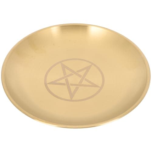 Image of PATKAW Pentagram Altar Plate Star Altar Ritual Burning Candle Holder Plate Bowls Offering Incense Burning Flat Bowl for Smudging Witchcraft Wiccan Tarot Supplies Golden