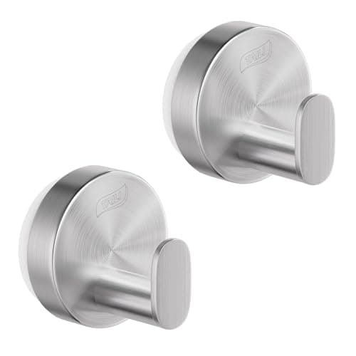 Image of TAILI Bathroom Towel Hooks with Vacuum Suction Cups 2 Pack No Drilling, Stainless Steel, Reusable Bathroom Suction Hooks Waterproof Heavy Duty Removable Hanger for Towel, Robe-Round Type A