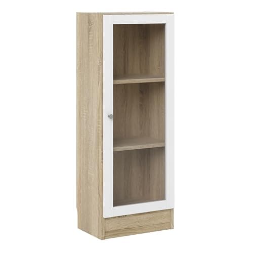 Image of Furniture To Go Basic Low Narrow Display Cabinet In Oak (2 Shelves) with Glass White Door