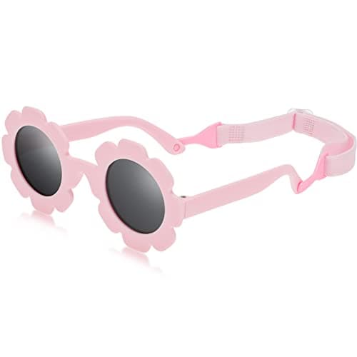 Image of Hifot Baby Sunglasses with Strap, Cute Flower Polarized Sunglasses UV400 Protection for Infant Baby Girl Age 0-24 Months