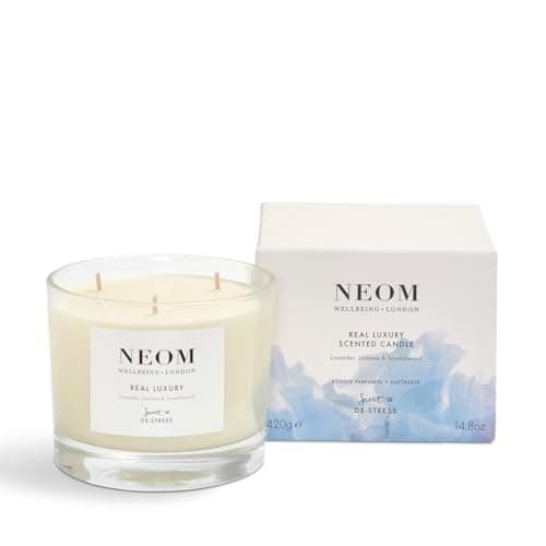 Image of NEOM- Real Luxury Scented Candle, 3 Wick | Lavender, Jasmine & Sandalwood | Essential Oil Aromatherapy Candle | Scent to De-Stress