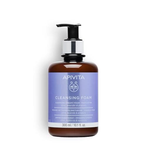 Image of Apivita Face Cleansing Foam for Face & Eyes 300ml - Foaming Facial Cleanser & Makeup Remover - Natural Face Wash with Lavender, Olive and Propolis - Gently Cleanses, Hydrates, Antioxidant Protection