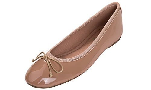 Image of Feversole Women's Macaroon Colorful Memory Foam Cushion Ballet Flat Pumps Patent Nude