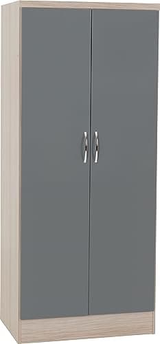 Image of Seconique Nevada 2 Door All Hanging Wardrobe in Grey Gloss/Light Oak Effect Veneer