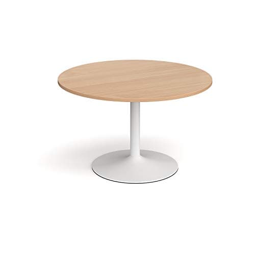 Image of Mr Office Trumpet base circular boardroom table - white frame, Beech, 1200