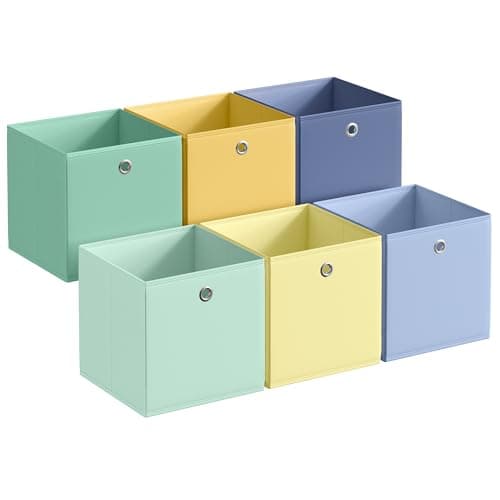 Image of SONGMICS Storage Cubes, Set of 6 Collapsible Storage Boxes, Odourless, 33 x 33 x 33 cm, Fit Cube Storage Unit, Rainbow Storage Bins, Colourful Fabric Bins for Bedroom, Living Room RFB233XA08