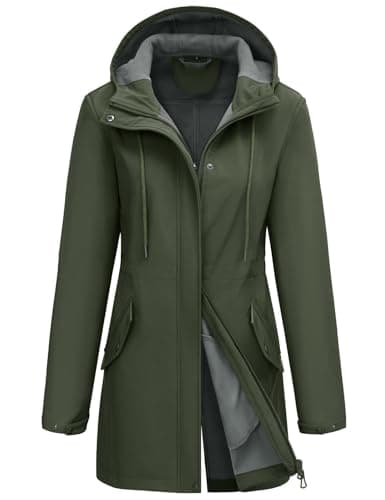 Image of Yuson Girl Softshell Jacket Women's Waterproof Jackets with Hood Fleece Lined Rain Coat Windbreaker Ladies Functional Coat Outdoor Jacket Lightweight Outerwear for Spring Fall Winter(Army green, M)