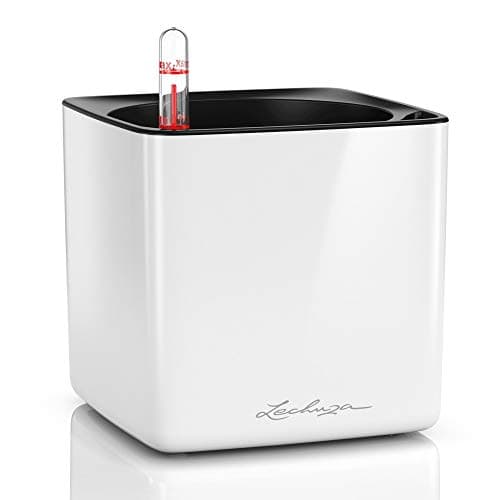 Image of LECHUZA Self Watering Plant Pots Indoor CUBE Glossy 14 Small Plastic Planter without Drainage Hole H14 L14 W14 cm White High-Gloss
