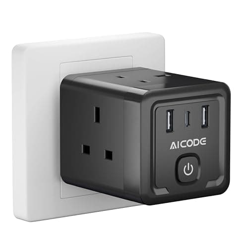 Image of Multi Plug Adapter with 3 USB, AICODE 4 Way Multi Plug Extension with USB C,13A 3250W UK 3 Pin Cube Wall Socket with Switch,Wall Plug Extender Socket,Charger Block for Home Office,Black