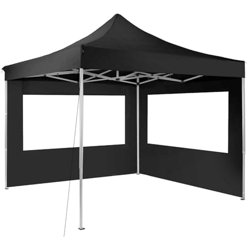 Image of tectake® Gazebo, 3x3m, Robust Aluminium Frame, Water-resistant, Quick Setup, 4 Heights, Incl. Sidewalls with Windows, Foldable Marquee for Easy Storage, Ideal for Garden, BBQ, Parties - black