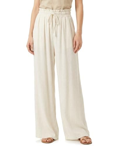 Image of Zylioo Wide Leg Trousers for Women UK Extra Tall Ladies Trousers Linen Casual Loose Fit Palazzo Pants Light Khaki
