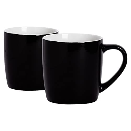 Image of Argon Tableware Coloured Coffee Mugs - Black - 350ml - Pack of 2 - Gloss Ceramic Stoneware Latte Cappuccino Cups Hot Chocolate Cups Colourful Mug Set with Handle