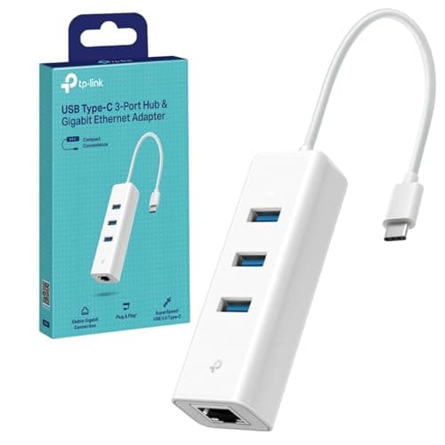 Image of TP-Link UE330C 3-Port USB C to Ethernet Adapter, USB 3.0 to RJ45 LAN Wired Adapter, 3 USB-A 3.0 Ports, 2-in-1, Ultrabook, Chromebook, Plug & Play for Windows, MacOS 10.9/10.10, Linux OS, Plug & Play