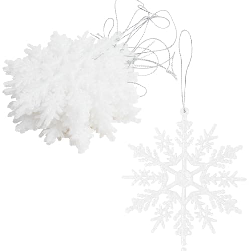 Image of VEYLIN Christmas Hanging Decorations, 12PCS Glitter Snowflake Ornaments for Trees (White)