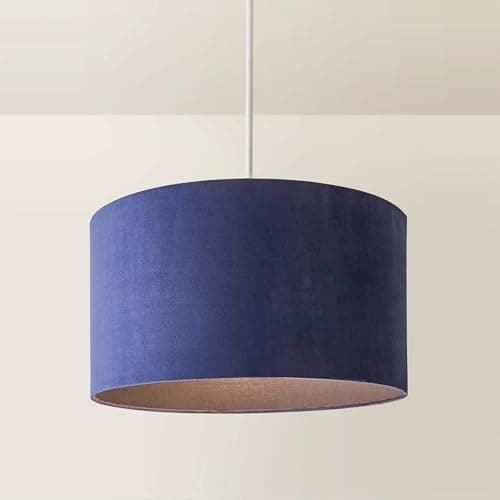 Image of MiniSun | Large Modern Navy Blue Velvet Drum Light Shade | Lamp Shades, Home Décor & Improvement Essential | 45cm Shade Width