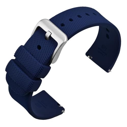 Image of ANNEFIT Silicone Watch Strap for Men Women, Soft Rubber Watch Bands with Quick Release, Band Width 20mm with Silver Buckle (Navy Blue)