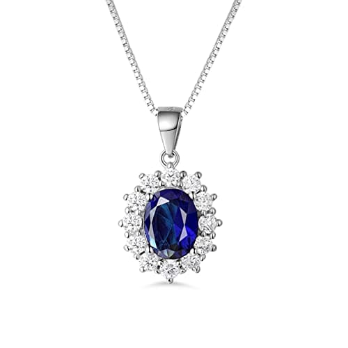 Image of PRETTERY Sapphire Necklace for Women, Sterling Silver Blue Sapphire Pendant Necklace with 5A Cubic Zirconia, Gift for Girlfriend Wife Mother Christmas Valentine’s day Birthday Present