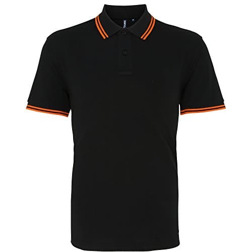 Image of Asquith & Fox Men's Asquith and Fox Men's Classic Fit Tipped Polo Regular Fit Short Sleeve Polo Shirt, Multicolour (Black/Orange 000), Small (Manufacturer Size:Small)