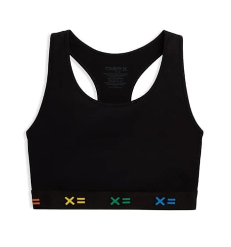 Image of TomboyX Racerback Compression Bra for Women Full Coverage Gender Inclusive Wireless Medium Support Top No Padding Sports Bras, Black X= Rainbow, 3X