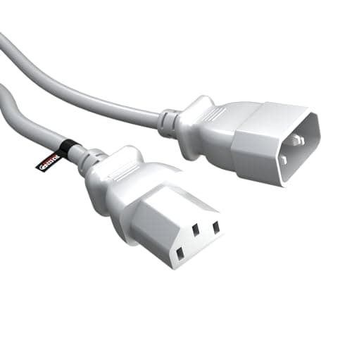 Image of rhinocables IEC C14 to C13 Extension Lead – Kettle Cable for Extending Power to PCs, Screens, Printers & Server Gear Mains Connector Cable for Reliable Performance (White, 1m)