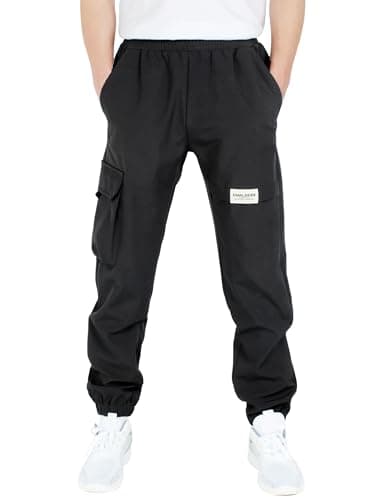 Image of CAMLAKEE Kids Softhell Hiking Trousers Boys Waterproof Outdoor Cargo Pants Walking Jogging Bottoms with Elastic Waist Black UK:12-13 Years (manufacturers's size: 160)