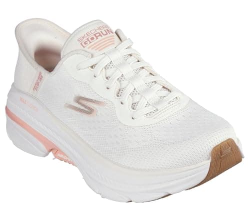 Image of Skechers Women's Max Cushioning Arch Fit 2.0 Antilles Slip-On Sneakers, Natural Textile/Pink Trim, 7 UK