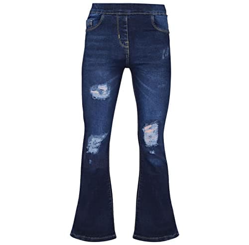 Image of A2Z 4 Kids Girls Denim Jeans Comfort Stretchy Jeggings Bell Bottom Ripped - Jeans JN37 Dark Blue 11-12