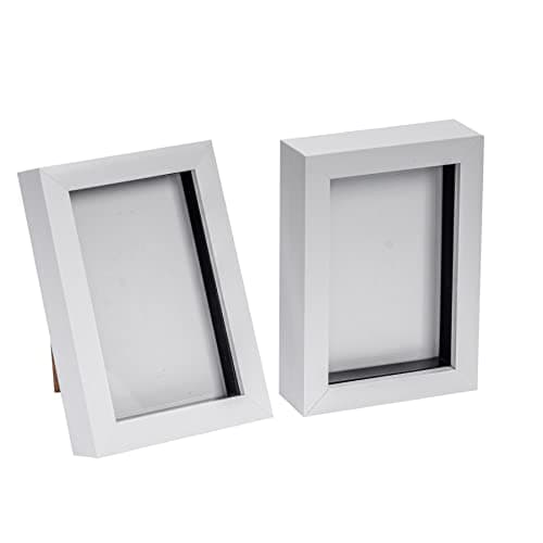Image of Nicola Spring 3D Shadow Box Photo Frames - 4 x 6 (10 x 15cm) - Pack of 2 - White 3D Photo Frame Picture Frame Box Small Portrait Display Case for Crafts, Keepsakes, Wedding, Graduation