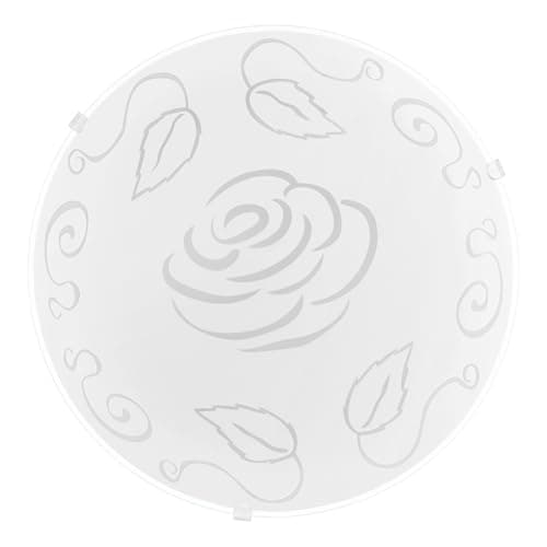 Image of Eglo Ceiling Light Mars 1, Single-Flame Wall Light, Steel Ceiling Lamp, Colour: White, Glass: White Frosted with Rose Pattern, Socket: E27