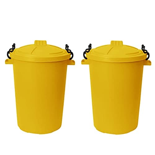 Image of M1SS (Set of 2) 50 Litre Heavy Duty Plastic Clip Lock Lid Bin Indoor or Outdoor Rubbish, Dustbin, Trash, Waste or Storage of Animal Feed. (Yellow)