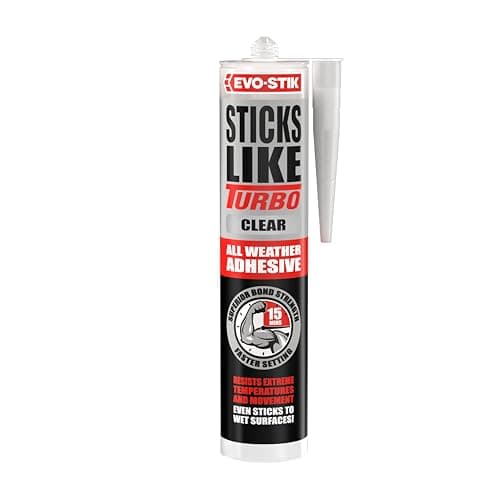 Image of EVO-STIK Sticks Like Turbo CLEAR Adhesive 290ml - All Weather - Fast Setting - Extreme Temperature & Movement Resistant
