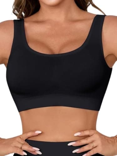 Image of Boolavard The Ultimate Comfort Bra. Seamless Support Comfort Sport Stretch Action Leisure Black White (UK, Alpha, M, Regular, Regular, Black)