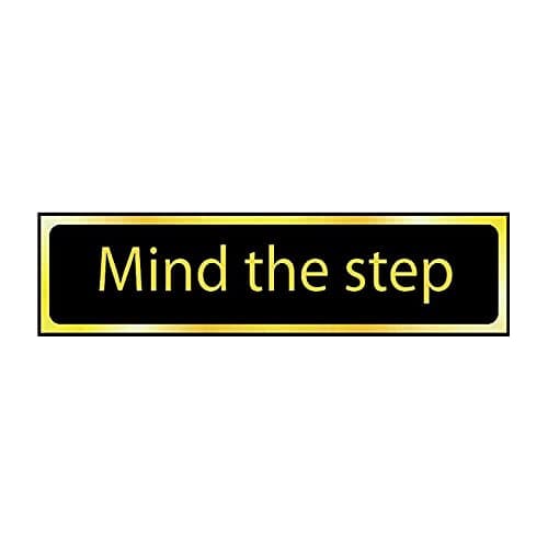 Image of Mind The Step Sign - Self-Adhesive PVC - Black and Polished Gold Effect - 200mm x 50mm