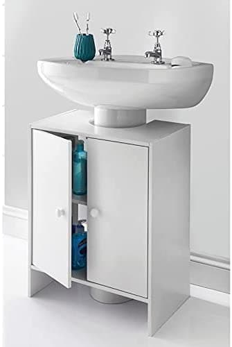 Image of AJ Fantastic Modern White Under Sink Bathroom Storage Cabinet Cupboard Vanity Unit Undersink W48 x H60 x D30cm (Approx.) - White