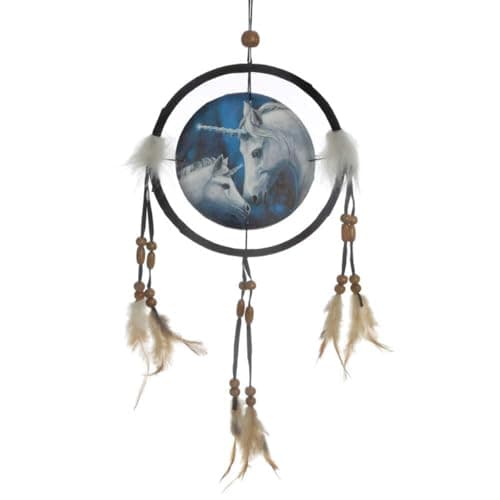 Image of Puckator Dreamcatcher Sacred Love Unicorns-Lisa Parker-16cm, Fabric/Feathers/Plastic, Black, One Size