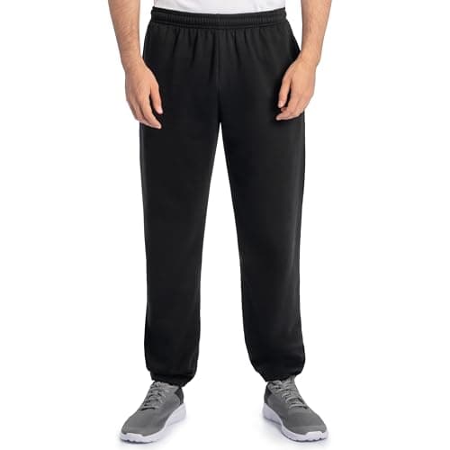 Image of Fruit of the Loom Men's Eversoft Fleece Tracksuit Bottoms, Black, L