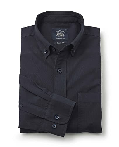 Image of THE SAVILE ROW COMPANY LONDON Men's Classic Fit Button Down Long Sleeve Oxford Shirt - Dark Navy - Medium