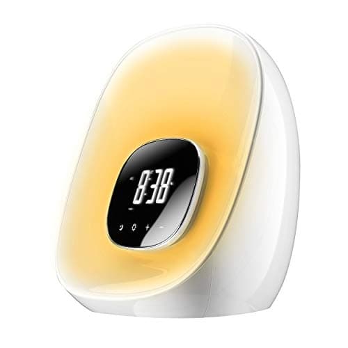 Image of Groov-e Light Curve Touch Control FM Radio Alarm Clock with LED Lamp Wake-Up Light & Snooze - White