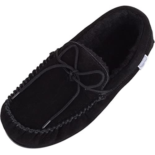 Image of SNUGRUGS Men's Monty Suede Wool Rubber Sole Moccasins, Black 11 UK / 45 EU