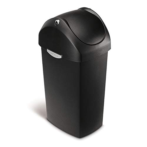 Image of simplehuman CW1336 40L Swing Lid Kitchen Bin, Balanced Swing Lid, Easy to Clean, Heavy Duty Hinge, Side Handles, Black Plastic, W 29.8cm x H 72.0cm x D 38.4cm