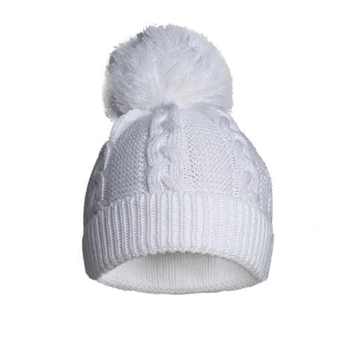 Image of Soft Touch Newborn Essentials Sustainable Knitted Baby Bobble Hat, Baby Girl and Baby Boys Winter Hat 0-12 Months White