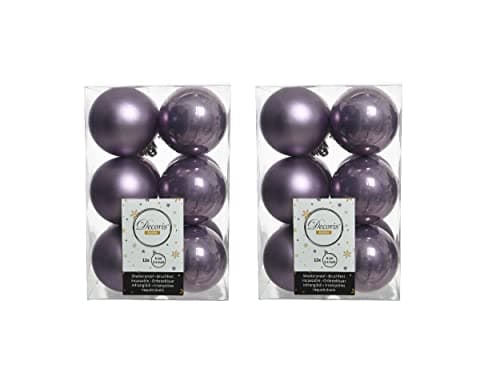 Image of 24 Heather Lilac Christmas Baubles 6cm Shatterproof Tree Ornaments Shiny Matt Decs