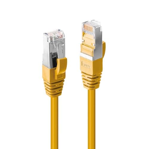 Image of LINDY 0.3m Cat.6A S/FTP LSZH Snagless Gigabit Ethernet Cable, Yellow, RJ45 Male to Male, 500MHz
