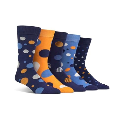 Image of Spairs Men's Bamboo Socks, Spotty, Bright & Colourful Designs, Soft, Breathable, Comfortable, Crew Length, Value Multipack of 5 Pairs, Size 7-11 Navy/Orange