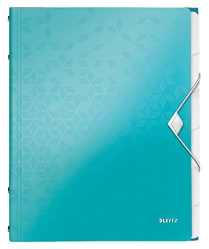 Image of Leitz A4 Divider Book, Holds Up to 200 Sheets, Integrated Index with 6 Compartments, Elastic Closure, Metallic Ice Blue, WOW Range, 46330051