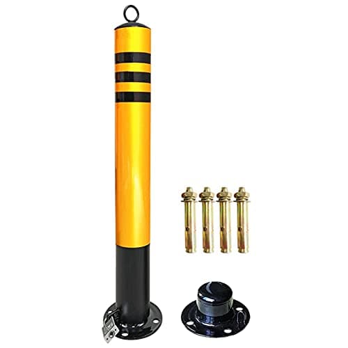 Image of Metal Removable Bollard For Driveways - Security and Safety Parking Posts | Padlock, Reflective Traffic Cones Included